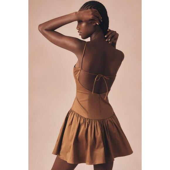 Maeve Women’s Drop‎ Waist Neutral Backless Romantic Mini Dress Sz L - Picture 2 of 9